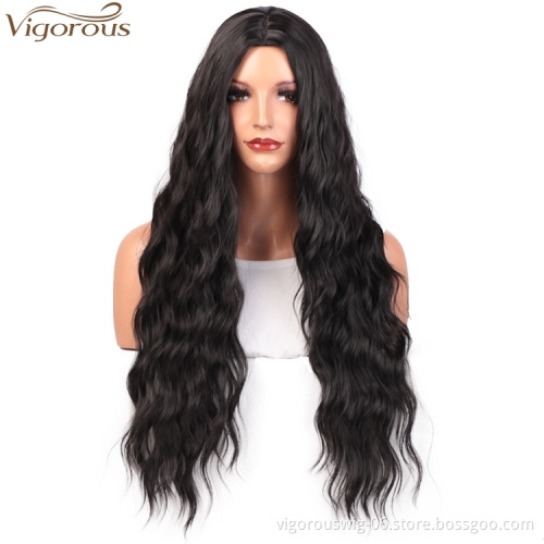 Vigorous Long Black Wavy Wig Synthetic Wave Wigs for Black Women Natural Middle Part Wigs Heat Resistant Hair
